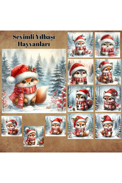 Pink Swan Craft Sevimli Yılbaşı Hayvanları 12 Adet Scrapbook Bullet Journal M...