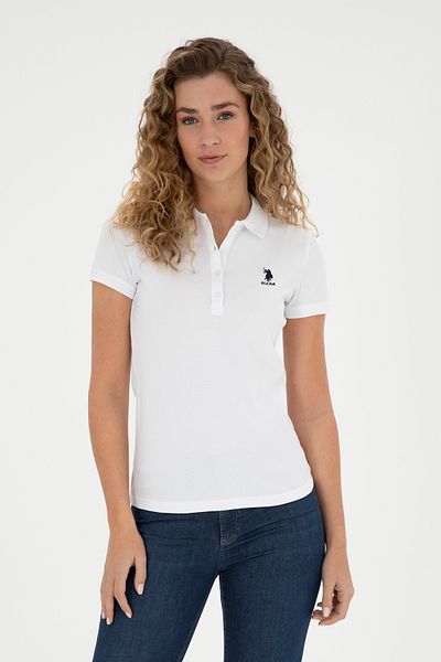 U.S. Polo Assn. Γυναικείο λευκό μπλουζάκι με γιακά πόλο Basic 50280060-vr013