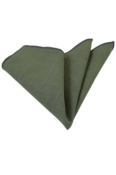 Exve Exclusive Green Khaki Plain Linen Woven Natural Collar Handkerchief