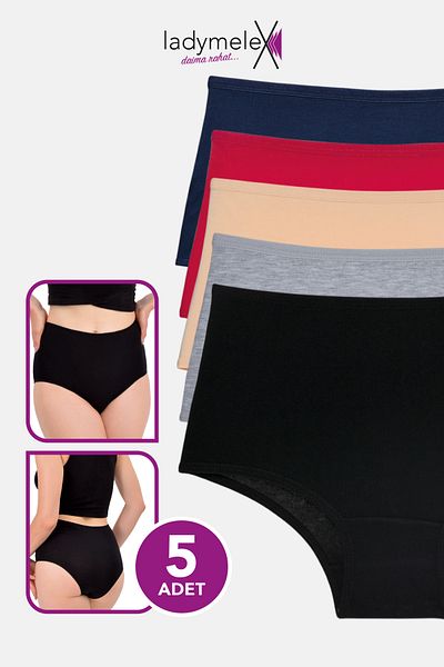 LadyMelex Chiloți pentru femei, slip cu talie înaltă, 5 buc, culori închise (S-M-L-XL-2XL-3XL) 100% țesătură moale