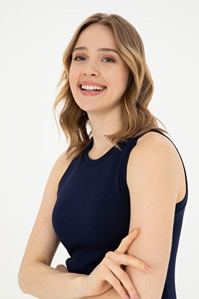 U.S. Polo Assn. Women's Navy Blue Crew Neck Sleeveless Basic T-Shirt 50280072 -Vr033