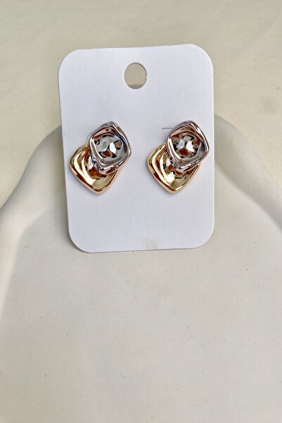 DEMOKAN Women's Earrings Movable Two Colors Square Detail Earrings