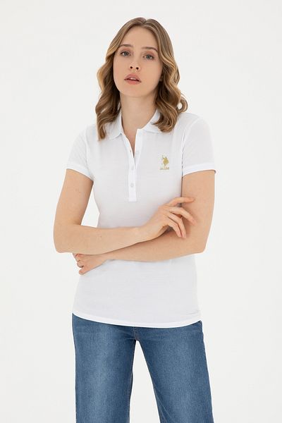 U.S. Polo Assn. Γυναικείο μπλουζάκι με λαιμόκοψη σε λευκό Basic Polo 50280065 -VR013