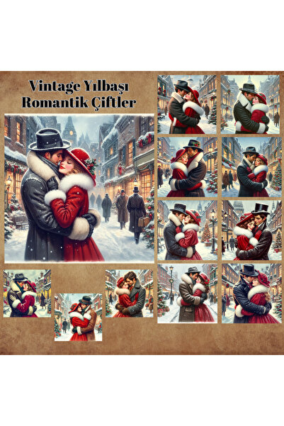 Pink Swan Craft Cupluri vintage romantice de Anul Nou - Set de 12 autocolante...