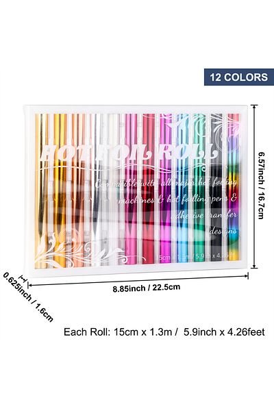 Choice 12 Colors Hot Foil Roll 5.9in X 4.26ft Different Heat Activated Foil 12pcs/pack Thermal Foil For Diy