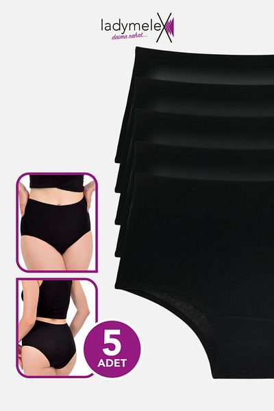 LadyMelex Chiloți pentru femei, slip cu talie înaltă, 5 bucăți negru (S-M-L-XL-2XL-3XL) 100% țesătură moale