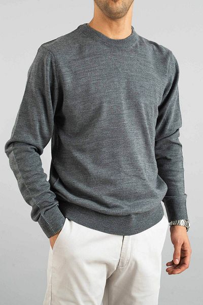 bombe Pánská šedá mikina Slim Fit rolák Bavlna s výstřihem Pletený svetr