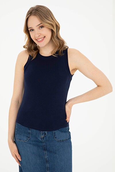 U.S. Polo Assn. Women's Navy Blue Crew Neck Sleeveless Basic T-Shirt 50280072 -Vr033