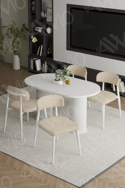 AVVİO Lyon Beyaz Bohem Ayak Polo Sandalye 80x140 Mutfak Masa Sandalye Takımı