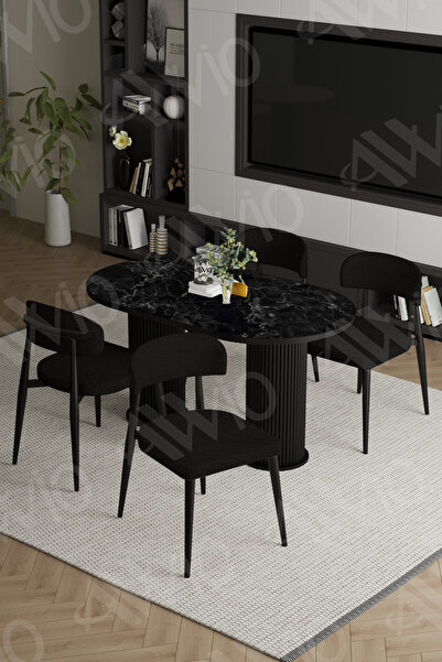 AVVİO Sophia Bohem Ayak Siyah Polo Sandalye 80x140 Mutfak Masa Sandalye Takımı