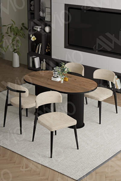 AVVİO Egos Bohem Ayak Siyah Polo Sandalye 80x140 Mutfak Masa Sandalye Takımı