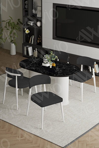 AVVİO Alessa Beyaz Bohem Ayak Polo Metal Sandalye 80x140 Mutfak Masa Sandalye...