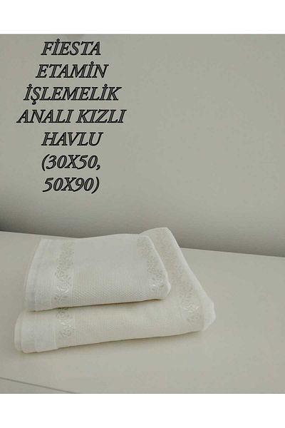 HMZ Etamine and Crossover Embroidered - Fringe-Free Towel with Mother and Daughter. Small and Large Non-Processing Towel