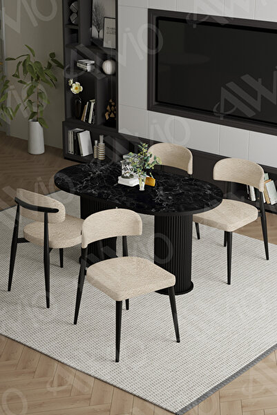 AVVİO Egos Bohem Ayak Siyah Polo Sandalye 80x140 Mutfak Masa Sandalye Takımı