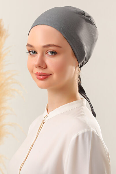 Melodi Scarf Women's Hijab Seamless Set Bonnet Dark Gray 5 Pieces Tied Combed Cotton Bonnet