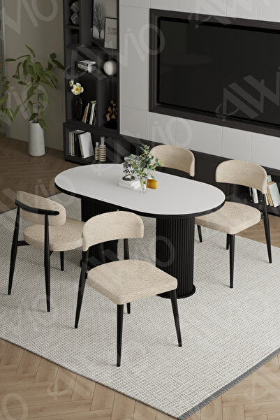 AVVİO Egos Bohem Ayak Siyah Polo Sandalye 80x140 Mutfak Masa Sandalye Takımı