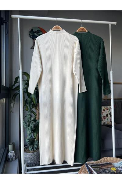 MAXXANA Oversize Φαρδύ μισό ζιβάγκο με ριγέ πλεκτό φόρεμα Hijab για νούμερα 38-44