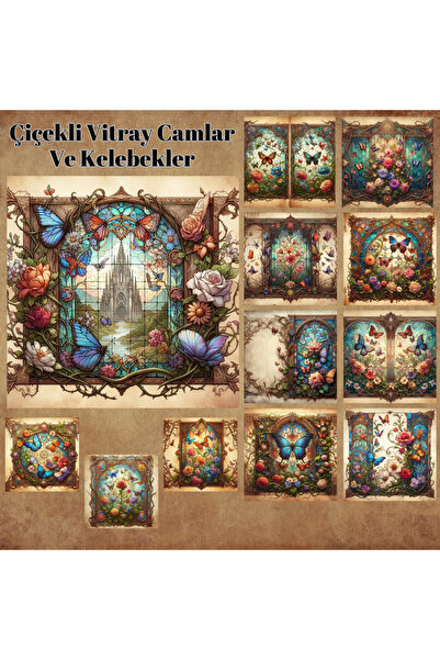 Pink Swan Craft 12 komada cvetnog vitraža i leptira, spomenar, bullet journal...