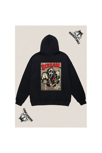 MarkaTurko SCREAM custom design back printed Black Hooded unisex Sweatshirt 321-5