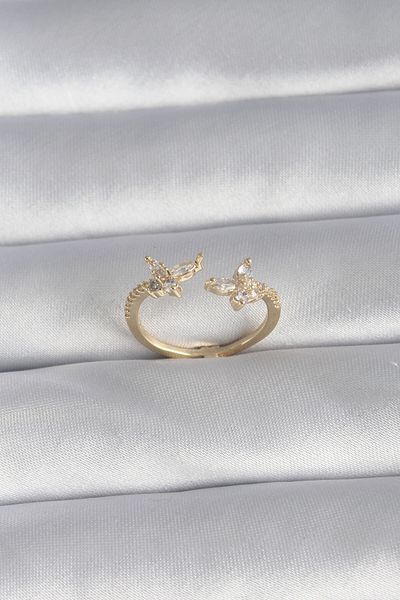Store Brass Gold Color Zircon Stone Butterfly Model Women's Ring