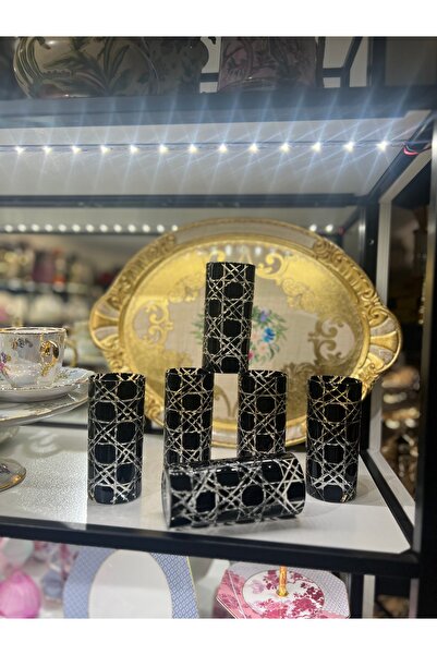 veraev Paşabahçe Bardak Pip Dekor El Kesme Bardak petek siyah