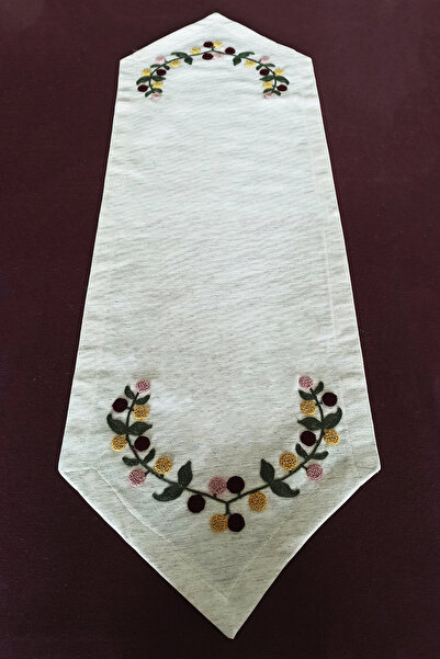 Salyn مفرش طاولة قطني مطرز بالزهور المعلقة مقاس 120 × 38 سم