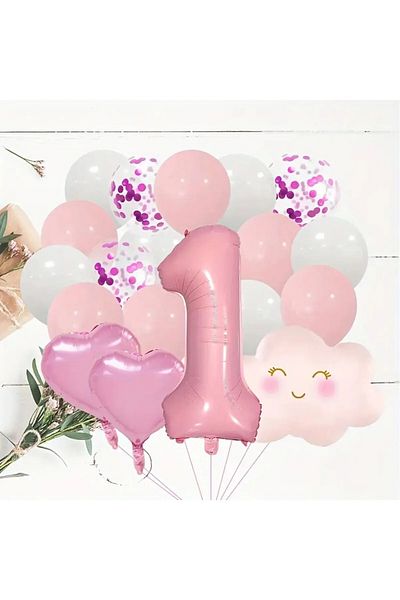 Bkmc Pink Number Age Foil Balloons Pink Cloud Foiled Birthday Party Set Ornament