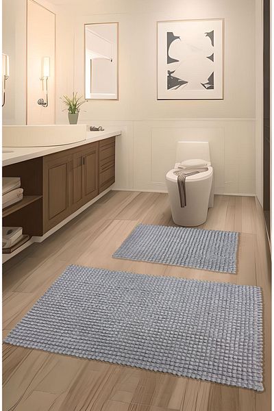 FeelHome Pamukkale Soft, Super Absorbent 2 τεμαχίων 100% βαμβακερό Ultra Luxury Σετ πατάκι μπάνιου Γκρι