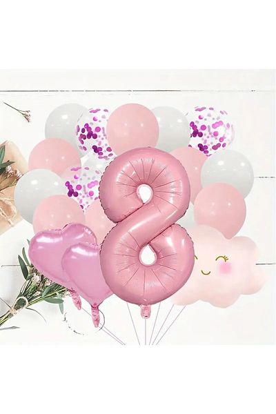 Bkmc Pink Number Age Foil Balloons Pink Cloud Foiled Birthday Party Set Ornament