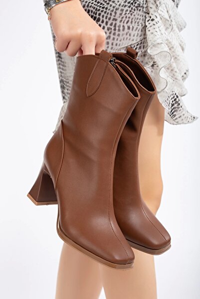 MFT AYAKKABI Дамски боти на висок ток в кафяво - 8 см