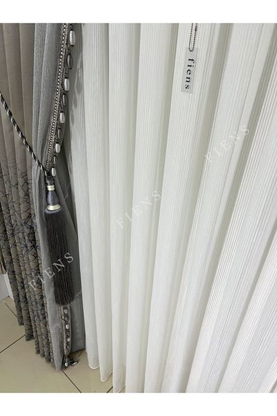 FİENS Soft Bamboo - 1/3 Thick Pleated Tulle Curtain, Gromaded - No Ironing Suitable for All Rooms