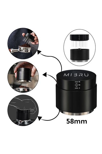 MIBRU Coffee leveled ripple tamper with needle distributer 58mm