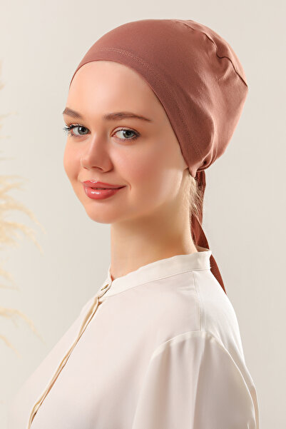 Melodi Scarf Γυναικείο Hijab Seamless Set Bone Cinnamon 3 τμχ Δέσιμο χτενισμένο βαμβακερό καπό