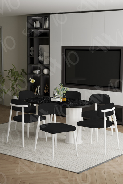 AVVİO Lea Bohem Ayak Beyaz Polo Sandalye 80x160 Mutfak Masa Sandalye Takımı