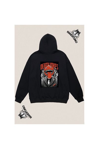 MarkaTurko DEATH JOKES custom design back printed Black Hooded unisex Sweatshirt 505-111