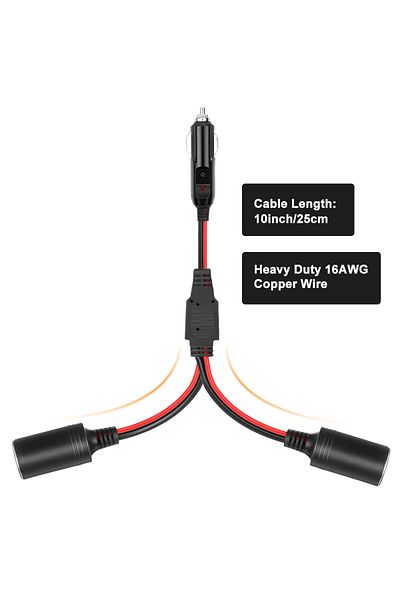 Choice محول شاحن الطاقة من 1 إلى 1/2/3/4 بوصة لموزع ولاعة السجائر في السيارة من C Gadpow بمنفذ 16AWG قابس 12/24 فولت S.