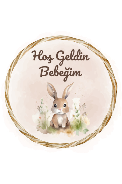 Pera İsme Özel Tavşan Temalı Hoş Geldin Bebek Doğum Günü Etiket Yuvarlak 4 Cm...