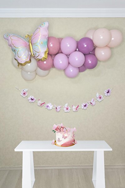 PEKSHOP Kelebek Konsept Retro Renkler Kelebek Temalı Balon Zinciri Seti