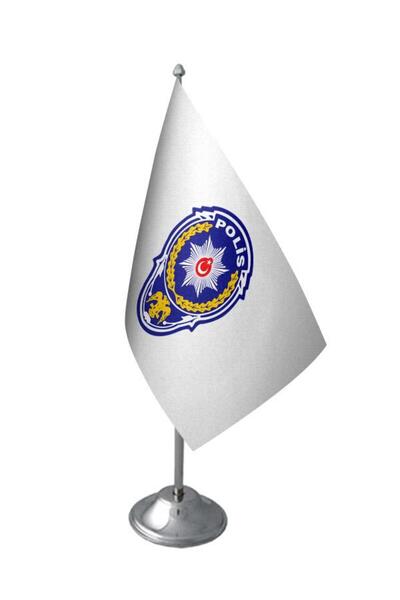 Saturn Masa Üstü Polis Arması Bayrağı Krom Direk Masa Bayrak Seti