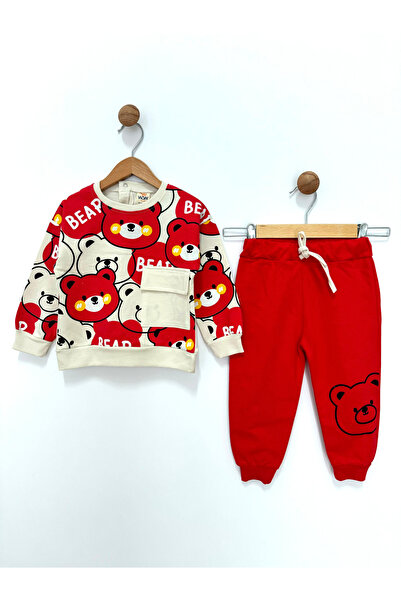 By Cwhr Pocket Detailed Teddy Bear Printed Baby Boy Set