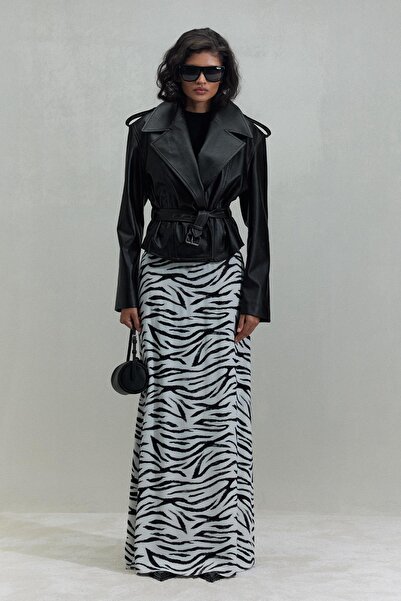 Suud Collection Fehér Zebra Maxi szatén szoknya