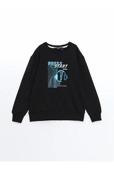 LC Waikiki Детски суитшърт с щампа и кръгло деколте LCW Kids Black
