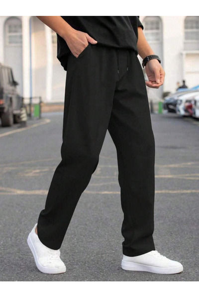 yx yustex sport Μαύρο φαρδύ παντελόνι φόρμας με άνετη εφαρμογή - ίσια γραμμή