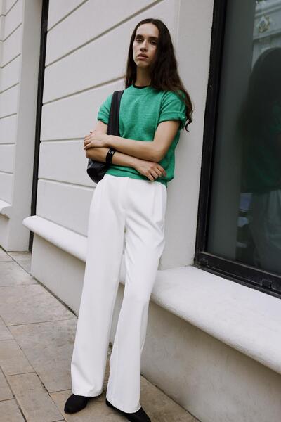 Suud Collection Beyaz Dalie Pileli Pantolon