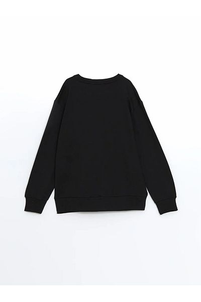 LC Waikiki Детски суитшърт с щампа и кръгло деколте LCW Kids Black