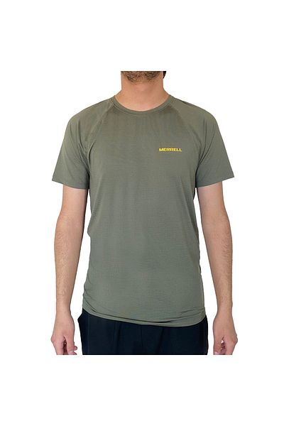 Merrell تي شيرت Tend للرجال للجري باللون الأخضر تي شيرت للجري للرجال M3tend