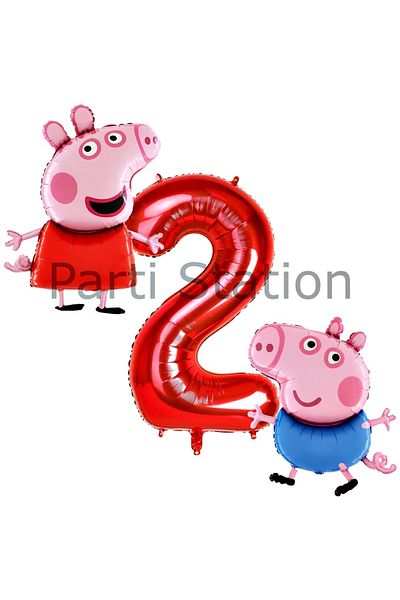 Parti Station 2 Years Old Peppa Pig Concept Pink Pig George Theme Foil Balloon Set