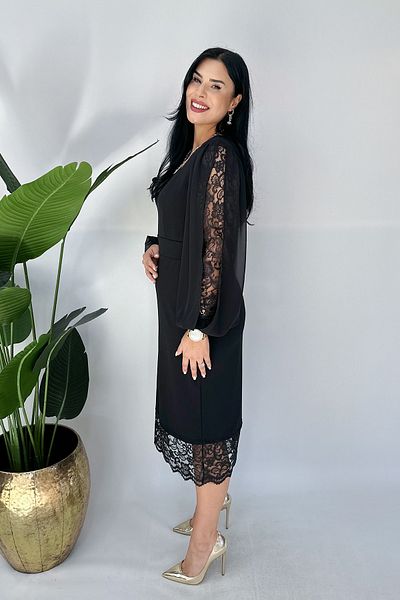 GÖKSEL Openwork Detailed Plus Size Evening Dress - Black