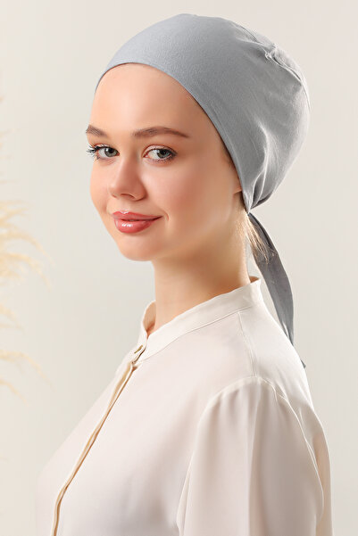 Melodi Scarf Light Gray Hijab Seamless Women's Bonnet Set of 5 - Tie-Up Combed Cotton