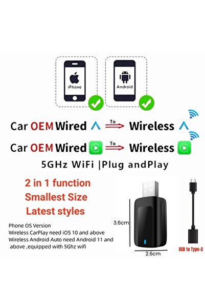 Choice كاربلاي وأوتو لاسلكي جديد كاربلاي وأندرويد أوتو لاسلكي محول ذكي صغير ص...
